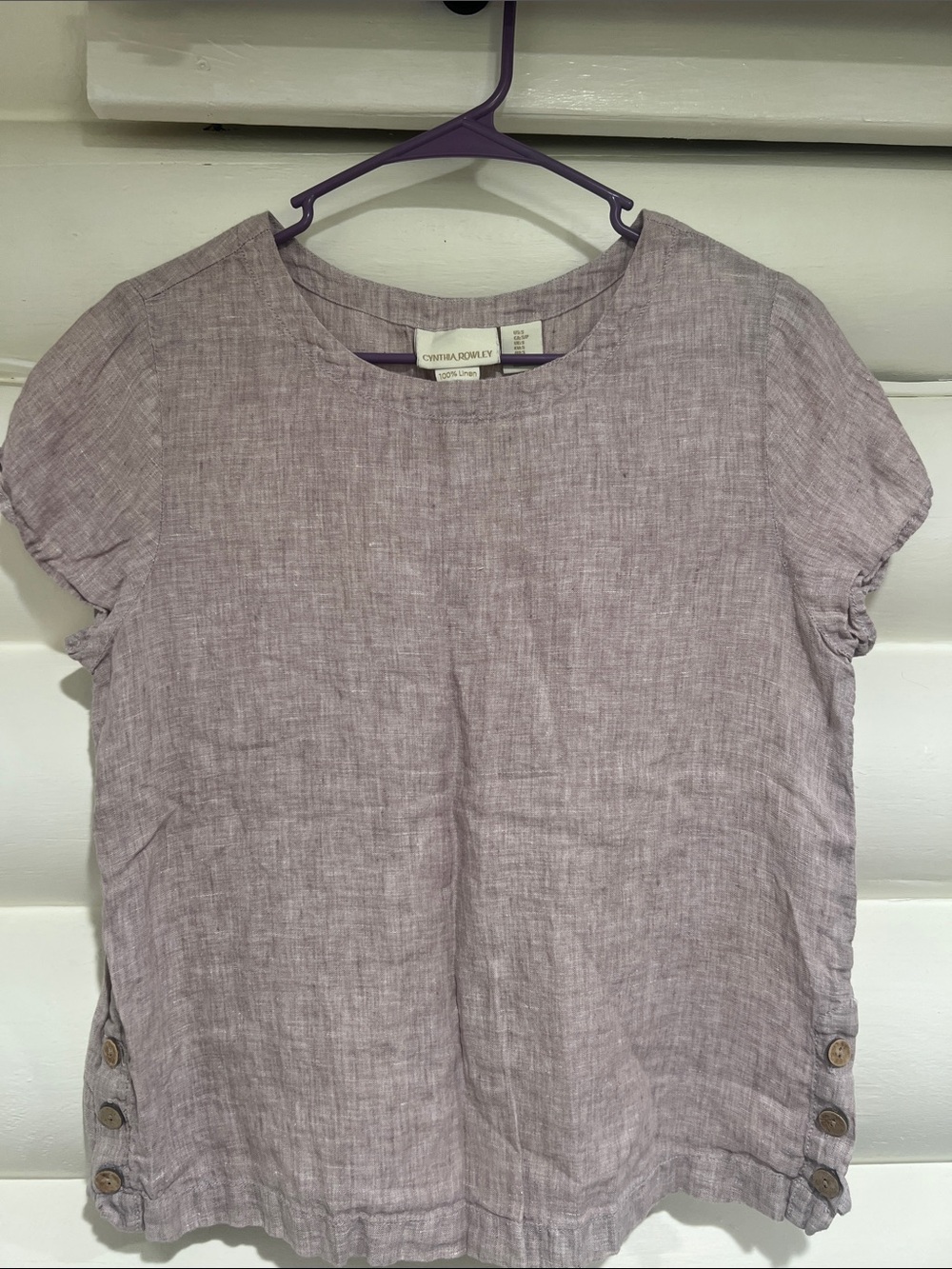 Cynthia Rowley Lavender Linen Short Sleeve Button Side Top